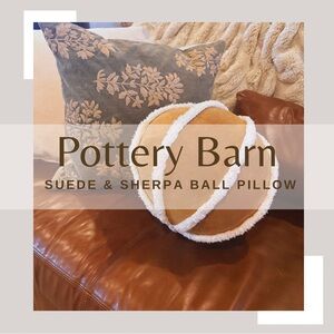 Pottery Barn Tan Suede Pillow with White Sherpa Trim
